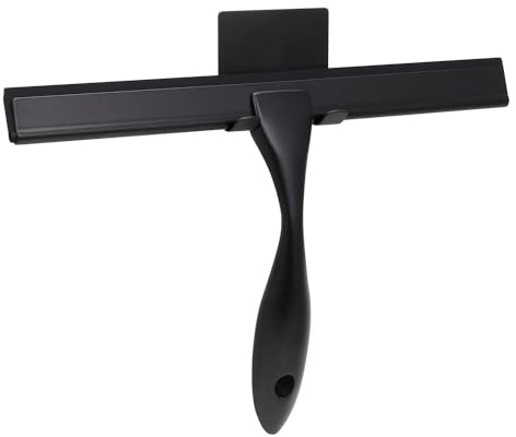 Stainless Steel Shower Screen Wiper - Shower Squeegee - 10-inch Wide Rubber Blade - with Strong Suction Hook And Lightweight Handle - Perfect For shower glass doors and other surfaces (Black)