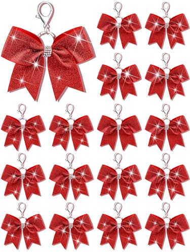 Tondiamo Cheer Bow Schlüsselanhänger mit Strass, Cheerleader-Schlüsselanhänger für Teenager, Cheerleader, Sport-Zubehör (Glitzer-Rot, 16 Stück)
