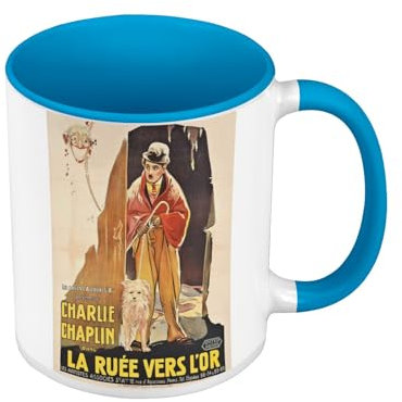 Tasse, Farbe Premium Qualität, Blau – Der Ruée Vers l'Or Alt, Französisches Poster, Retro-Film, Vintage-Kinoposter – Tasse mit Henkel und farbigem Innenraum