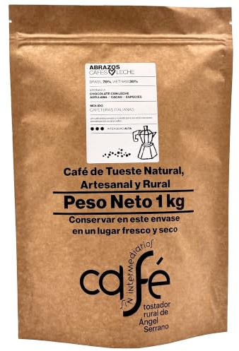 CAFE SIN INTERMEDIARIOS - Abrazos - Café de Brésil para Cafetera Italiana - Moka 1Kg - Torréfaction hebdomadaire - Emballé et moulu a l'expédition - Intensité de saveur moyenne