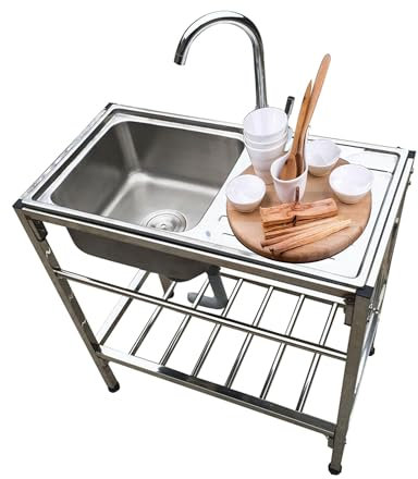 Spüle Küchenspüle mit Unterschrank Spülenschrank mit Spüle und Armatur Mobiles Waschbecken Spülbecken Edelstahl Küchenschrank mit Arbeitsplatte Spültisch mit 360 ° drehbare Wasserhahn Ablauf-Set ( Col