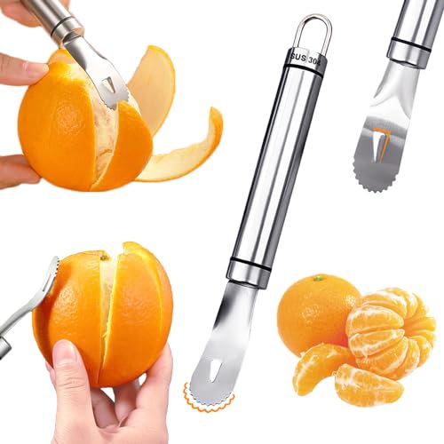 Orangenschäler, Orangenschäler, Zitrusschäler, Edelstahl, Schneider, Schäler, Entferner, humanisiertes Design, Griff, gezackt, gebogen, Spatenklinge, dreieckige Gleitklinge, Obstwerkzeuge,