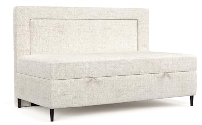 maison de reve - Boxspringbett Demi 80x200 cm, Taschenmatratze H3 (19 cm Hoch), mit Bettkasten und Kopfteil, Einzelbett, Webstoff, Beige Farbe
