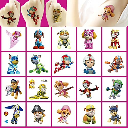 Temporäre Tattoo Set Fans Tattoos für Paw Patrol,20 Blätter tattoos Aufkleber Stickers für Geschenktüten geburtstag Mitgebsel Mädchen Jungen