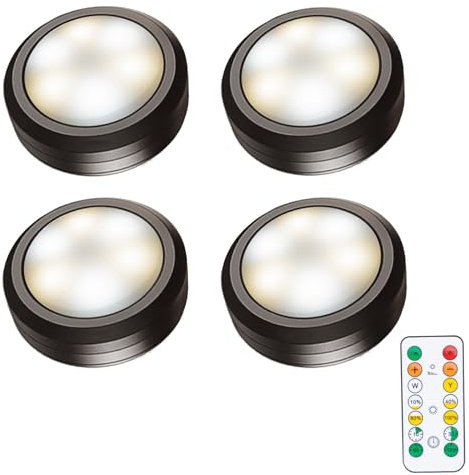 Dzxin Schrankbeleuchtung, 4 Stück LED Licht Drücken Batterie, Touch Lampe Batteriebetrieben, Unterbauleuchte Küche, Kleiderschrank Beleuchtung, Beleuchtung Dimmbar Treppenlicht, Schwarz