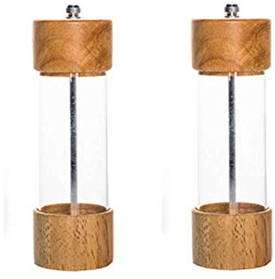 Molinillo de pimienta, molinillo de sal, juego de molinillo de sal y pimienta, molinillo de sal y pimienta de madera, salero y pimentero con ventana visible acrílica, núcleo de molienda de cerámica,