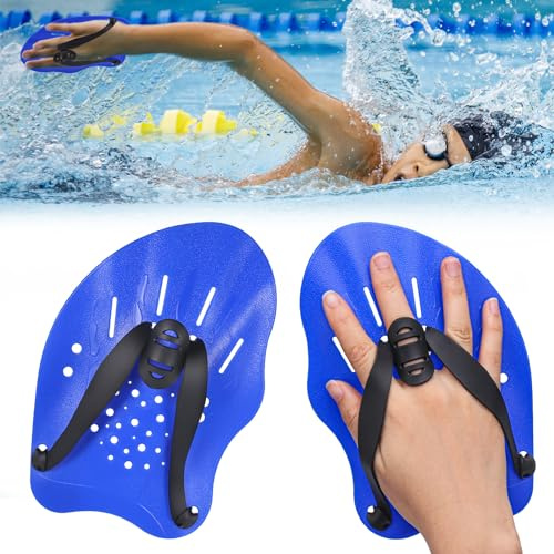 Zocipro 1 par simhandpaddlar, simpaddlar med justerbara remmar, handpaddlar för simträning, poolträningsutrustning, tillbehör för vuxna, barn, unisex (blå)