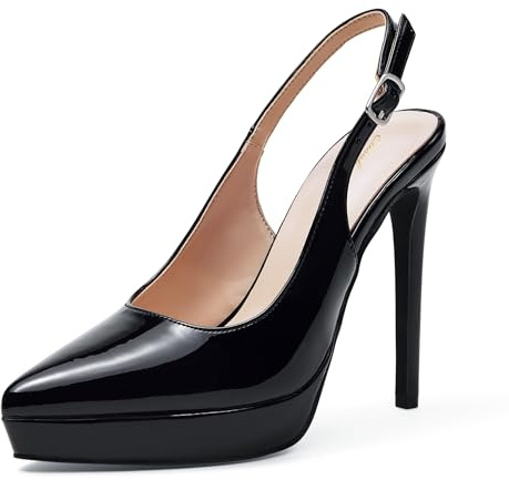 Zhabtuc Décolleté con Plateau 12,5 cm Punta Chiusa con Tacco a Spillo Slingback da Donna Scarpe da Sera per Passi Femminili sicuri, Nero, 37 EU