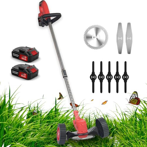 Wacker Cordless, Tosaerba Portatile Ricaricabile a Batteria, Tagliabordi Leggero a 3 Tipi di Lame per la Cura del Prato e del Giardino