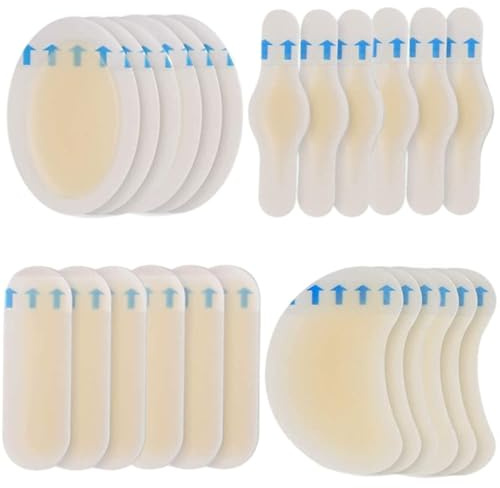 FUZVOL 24 Piece Blister Plasters for Feet,Blister Cushion Pads,Feet Pain Prevention Skin Guard,Invisible Clear Gel Hydrocolloid Blister Bandages Protector for Heel Sticker,Foot Toe,Forefoot (4 shapes)