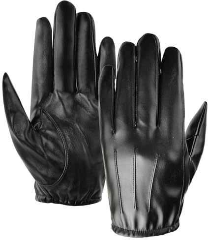 Wisebom Herren Lederhandschuhe, Winter Touchscreen Warme Handschuhe mit Innenfutter aus Korallenvlies, Winddicht Thermal Fäustlinge, Herren Winter Leder Handschuhe, für Outdoor Fahren Camping