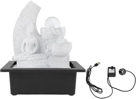 Zen-Meditation Desktop-Wasserornament USB-Tischbrunnen mit LED-Leuchten Kristallkugel für Büro-Wohnzimmer-Dekoration