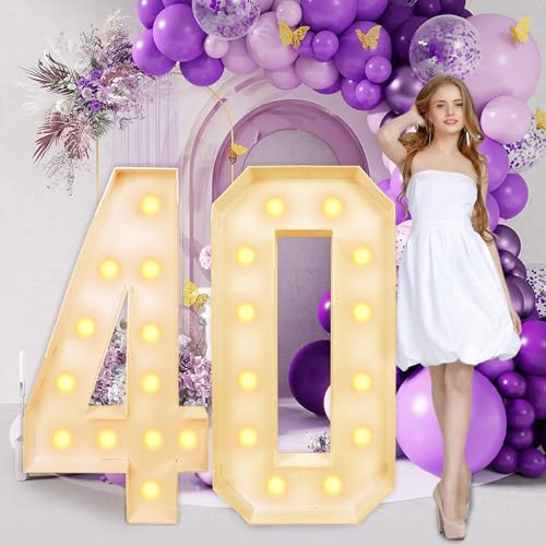 Updated Marquee Light Up Numbers - Giant Large Numbers Frame Mosaic for 40th Birthday Decorations, DIY Anniversary décor (4FT-Number-40)