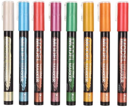 Baxnore 8PCS Metallic Marker Pens Set, Colorfast Metallic Paint Pens, Scrapbooking Crafts Paint Pen, Fine Nib Metallic Painting Markers for Model Painting