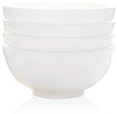 Lot de 4 bols en porcelaine blanche pour céréales, salade, dessert, riz, soupe, passe au four et au lave-vaisselle, finition blanche élégante (10,8 cm)