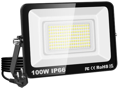 PICAA Lampada da Esterno LED 100W IP66 10000lm, Luce da Parete Sicurezza 6500K Bianco Freddo, per Giardino Cortile Garage Patio Magazzino con Spina UE (1 pz)