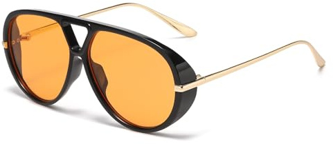 LJCZKA Gafas de Sol Piloto Grande para Mujer Hombre, Años 70 Retro Doble Puente Gafas de Sol Redondo Marco Metálico Protección UV400