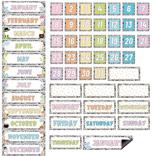 Ireer 54 Pcs Composition Magnetic Calendar for Classroom Month Day Magnets | Dates Indicators with Weekdays Months for Whiteboard Fridge, Teacher Supplies for Classroom Office Organizing, Pastel Design