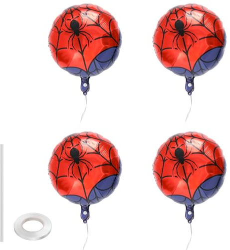 SAVITA 12pcs Spider Web Balloon, 18 Inch Spider Theme Foil Balloon Red and Blue Party Decoration for Kids Birthday Halloween Party Supplies