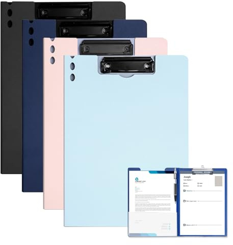 5 Stück Klemmbrett A4, Klemmmappe A4 mit Deckel & Doppelclip Kunststoff, Leichtes Klemmbrett a4 Kunststoff, Clipboard Folder für Geschäft, Büro, Schule, Restaurant