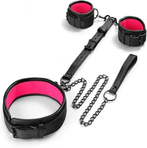 Set bondage de esposas de con collar ajustable y cuerda – Arneses flexibles para juegos de inmovilización en pareja – Accesorio erótico para control sensorial
