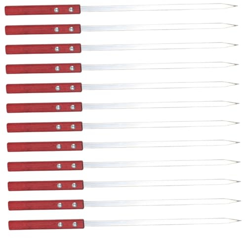 Brochettes en métal pour kabobs, 12pcs 16 pouces en acier inoxydable BBQ BBQ Kebab avec poignée en bois pour la viande de grillade, poulet, crevettes, légumes plus de décoration.