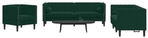 Mandloder 3-TLG. Chesterfield-Sofa-Set, Dunkelgrüner Samt, Moderne Polstergarnitur mit Nackenrollen, 1 Sessel, 2-Sitzer & 3-Sitzer für Wohnzimmer, Luxus Sofas & Couches
