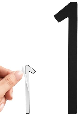 Lunhoo Stick on Door Number Plaques, 3 Inch House Number Stickers, Metal Stainless Steel Sticky House Numbers Signs on Wall Front Door Mail Box Dust Bin, Black (1)