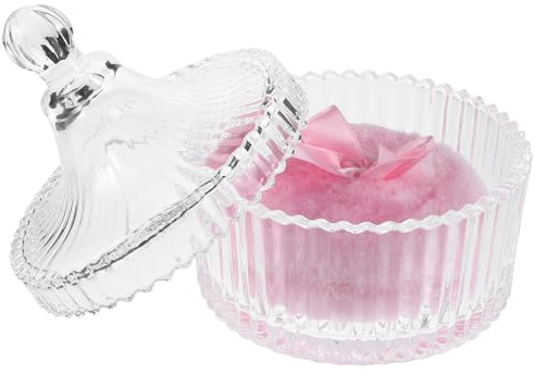 NULYLU Extra Kosmetisk Puderpuff med Mjuka Långa Sammetstrådar och Elegant Rosa för Kroppspuder och Ansikte Levereras med Glasbehållare för Jämn Applicering och Skonsam Användning på