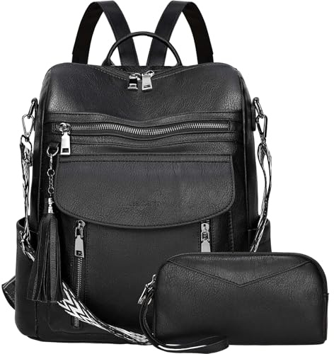 Leathario Rucksack Damen Set Wasserdicht,Veganes Leder Cityrucksack,Rucksackhandtasche Mittelgroß, Diebstahlsich Tagesrucksack für Büro,Pendeln,Arbeit,Leicht Elegant Backpack Women Groß für Reise