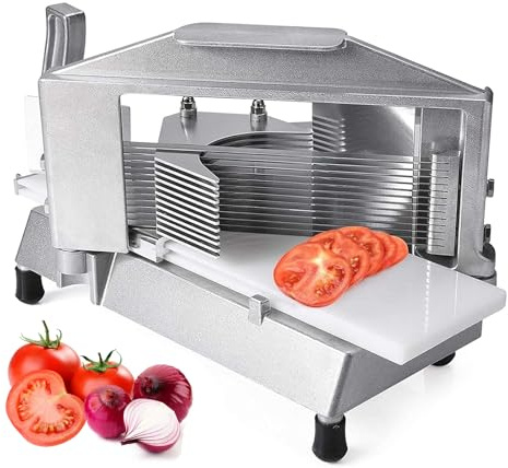 Affettatrice Verdure Commerciale, Affettatrice Manuale per Patate e Pomodori, Lama in Acciaio Inossidabile e Tagliere Incorporato, per Cetrioli, Pomodori, Cipolle Julienne 9mm