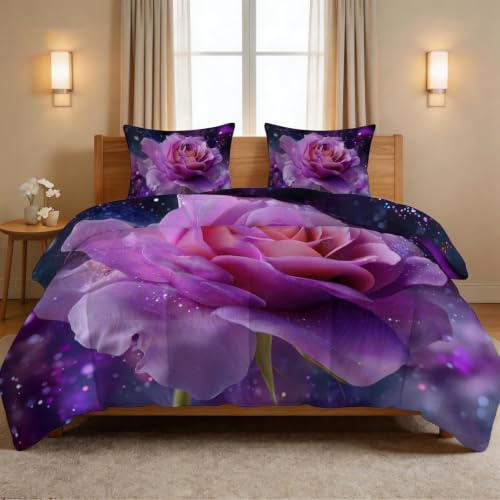 Generiskt täcke 135 x 200 cm 4 årstider – Drömlik sommartäcke, tvättbar barnfilt utan överdrag – romantiska blommor ros – barnsängkläder med 2 örngott