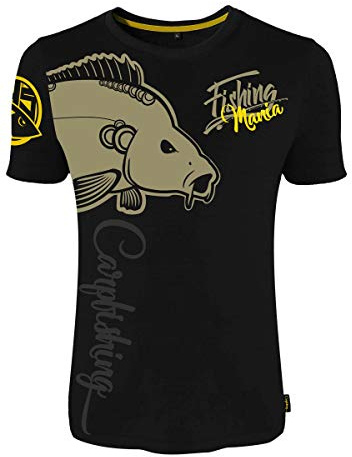 HOTSPOT DESIGN Fishing Mania Carpfishing, Negro, Camiseta, para Pescadores de Carpas