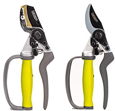 Davaon Pro Set 2 Tijeras Podar - Bypass y Yunque - Mangos Suaves, Ergonómicos y con Auto-rotación para Mayor Comodidad - Protección para Dedos - Kit Herramientas Jardinería Resistente