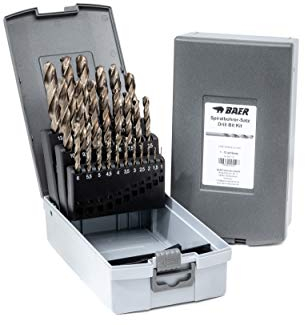 BaerCoil BAER HSSE Extrem-Bohrer-Set 25 Stk. | 1–13 mm in 0,5 mm Schritten | 5% Co Schnellarbeitsstahl (HSSE) | Selbstzentrierend & extrem präzise | Für Eisen, Stahl & Bronzen bis 1300 N/mm² u.v.m.