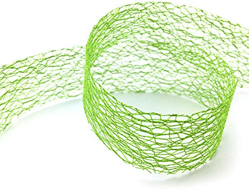 finemark 20 m x 38 mm Netzband LEA APFELGRÜN Grün (22) Floristikband Schleifenband Geschenkband Dekoband Deko Gitter dekoratives Floristik Band zum Basteln Dekorieren ohne Draht