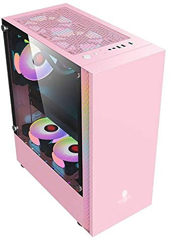 Computer Case Mid-Tower Case Desktop ATX USB Del Pannello 3.0 Porte In Vetro Temperato 8 Posizioni Fan, Supporto Di Raffreddamento Ad Acqua (Color : Pink)