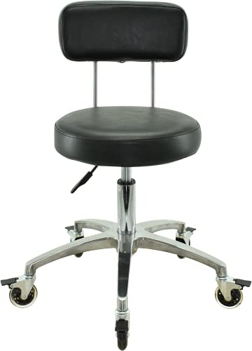 VAKON SALON - Rollhocker mit Lehne hochwertigen Rollen mit Bremse - Höhenverstellbarer von 50 bis 65 cm - Drehhocker Arbeitshocker Praxishocker