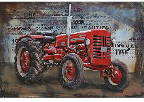 H. Packmor GmbH 3D Metallbild Wanddekoration Wandbild roter Traktor Metall Shabby 120x80 cm