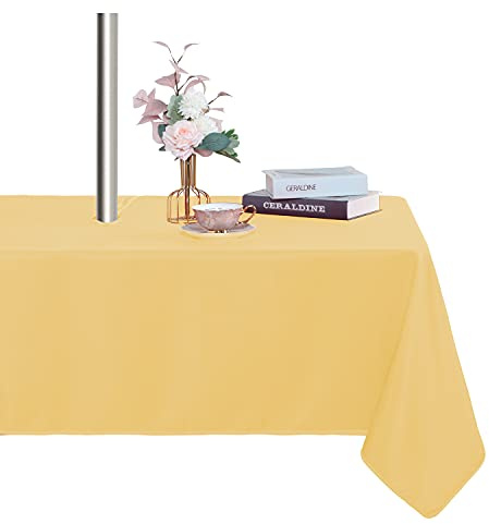 Fitable Tovaglia per esterni e interni, lavabile, impermeabile, senza pieghe, con cerniera e foro per ombrello, per primavera/estate/festa/picnic/barbecue/patio, colore giallo, 152,4 x 304,8 cm