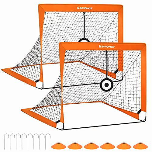 Songmics SZQ422O01 Fotbollsmål för barn, set om 2, bärbara och vikbara, för trädgård, park och strand, stänger av glasfiber, orange