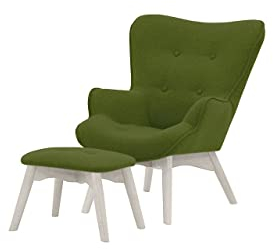 Nordville Bloomy Sessel Mini Für Kinder Mit Fußhocker Ontario- Ohrensessel mit Hocker in Landhaus-Stil | Der perfekte Polstersessel für entspannte, Lange Fernseh- und Leseabende (Green, Weiss)