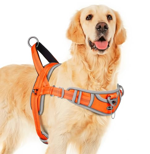ADVENTUREMORE Dog Harness for Medium Dogs No Pull, Sport Dog Halter Harness Adjustable Reflective Dog Vest Escape Proof Dog Harness with Easy Control Front Clip Handle for Training Walking M Orange