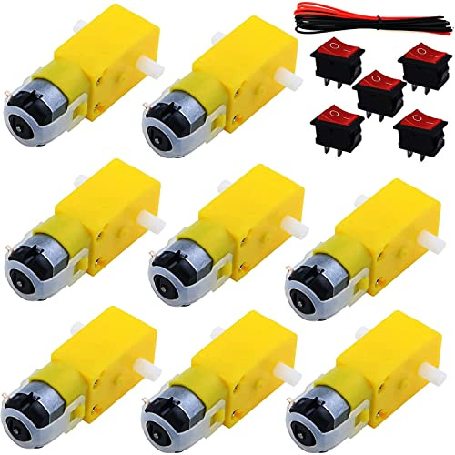 RUNCCI-YUN 8pcs DC 3V-6V DC Moteur, moteurs à engrenages double arbre,pour arduino DIY Voiture Jouet à Quatre Roues motrices/Corps robotique/Jouets d'avion(1:48)+Interrupteur+2 broches Câble 12V