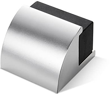 SEGNAYEN Floor Mounted Door Stop Rubber Black Door Stop Modern Chrome Silver Door Stopper Solid Metal Doorstop Wall Protector with Bumper Buffer and Fixings, 1 Pack