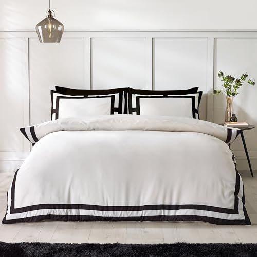 Catherine Lansfield So Soft Mono Panel Double Duvet Cover Set with Pillowcases Cream Black