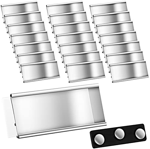 Placas Identificativas Magnéticas de Aluminio Etiquetas de Identificación con Doble Imán y Papel Insignias de Nombre Transparentes Anodizadas con Ranura, 72 x 32 mm, Plateado (20 Piezas)