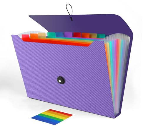 Accordion File Organizer, Expanding File Folder for Sorting Documents and Papers, 13 Pockets File Storage Organizer for Home, Travel and Office Use (Purple)