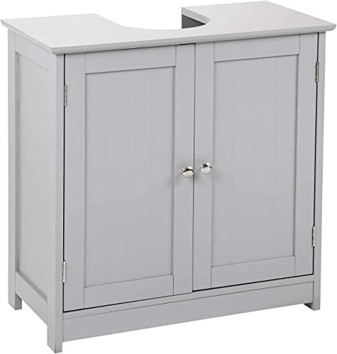 Top Home Solutions Bamboo Under Sink Bathroom Cabinet - Free Standing Wooden Sink Storage - Unit Basin with Shelf - 2 Doors Wooden Multi-purpose Organiser (Grey)