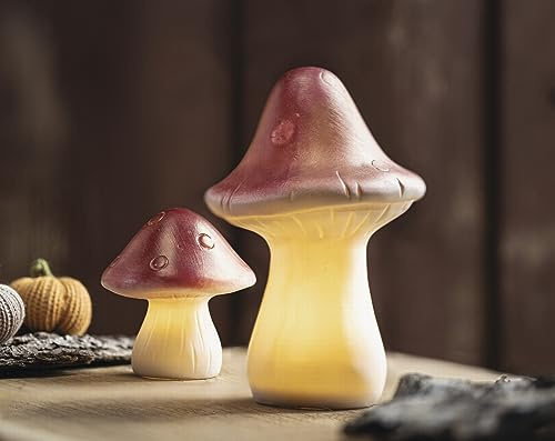 Dekoleidenschaft 2X LED Dekofigur Fliegenpilz 9 + 17 cm hoch, Pilzset, Herbstdeko Pilze, Leuchtdeko fürs Wohnzimmer, Dekopilze